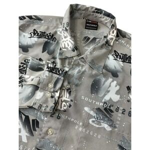 Southpole Long Sleeve All Over‎ Print Button Down  Shirt Men's Large Gray